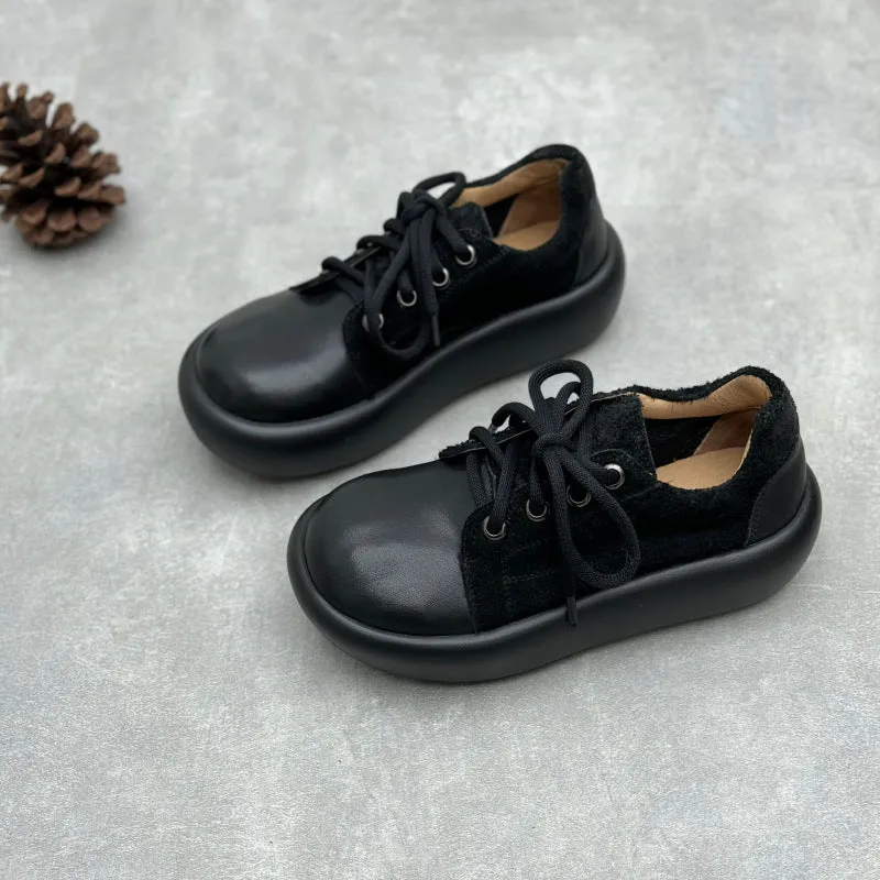 Women Retro Suede Spliced Leather Platform Casual Shoes
