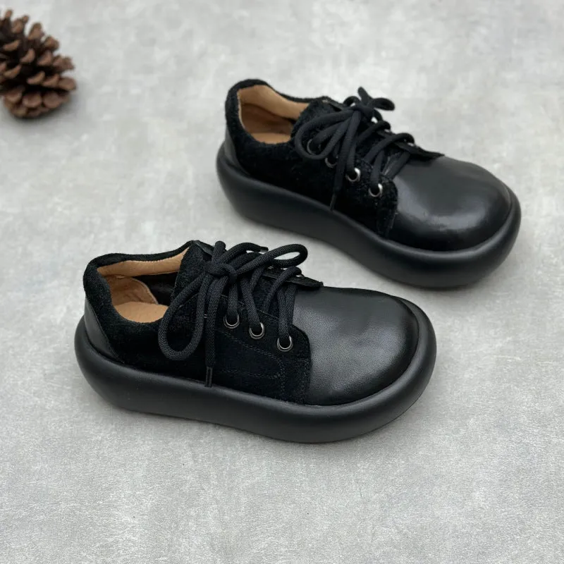Women Retro Suede Spliced Leather Platform Casual Shoes