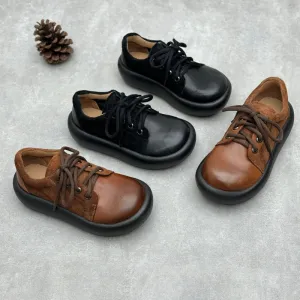Women Retro Suede Spliced Leather Platform Casual Shoes