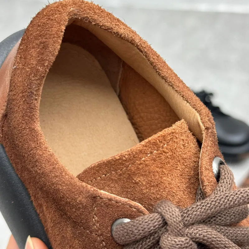 Women Retro Suede Spliced Leather Platform Casual Shoes