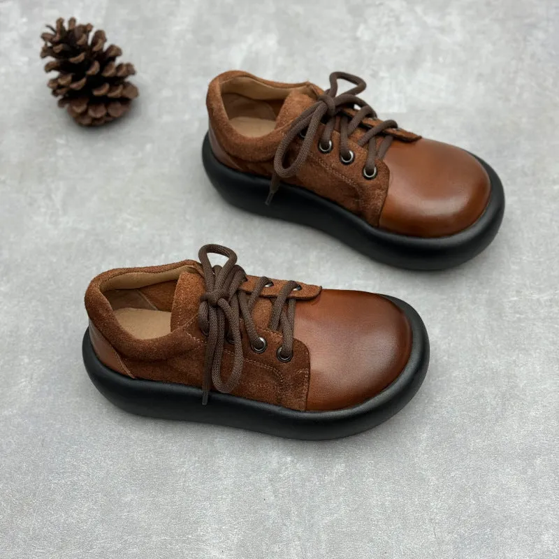 Women Retro Suede Spliced Leather Platform Casual Shoes